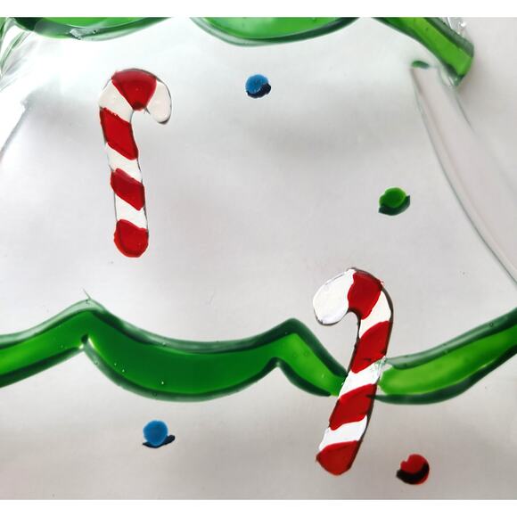 Gorham Winter Follies Candy Dish Christmas Tree Santa Glass Hand Painted - Picture 4 of 9